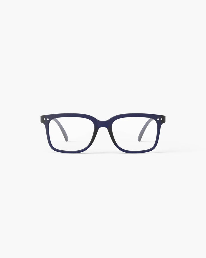 IZIPIZI READING #L Midnight Blue reading glasses with translucent navy rectangular frame and Soft Touch finish