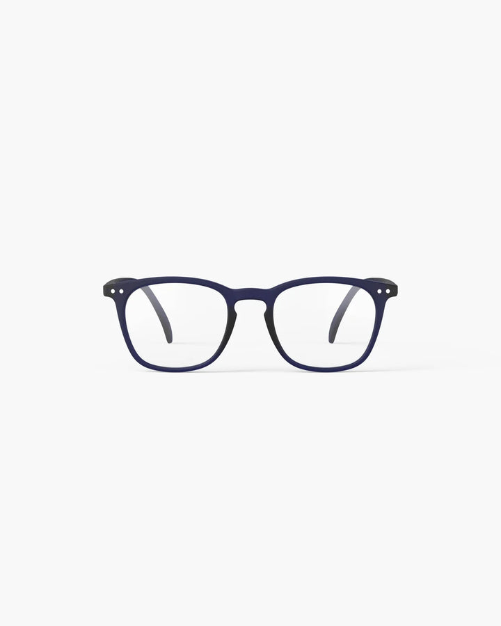 IZIPIZI READING #E Midnight Blue reading glasses with translucent navy rectangular frame and Soft Touch finish