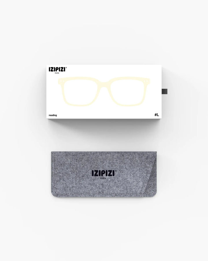 IZIPIZI READING #L Sandstorm reading glasses with glossy champagne nude rectangular frame and warm tortoiseshell temples