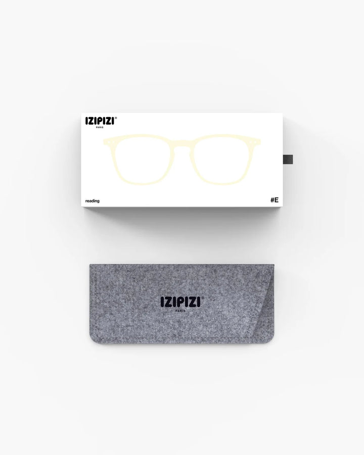 IZIPIZI READING #E Sandstorm reading glasses with glossy champagne nude rectangular frame and warm tortoiseshell temples