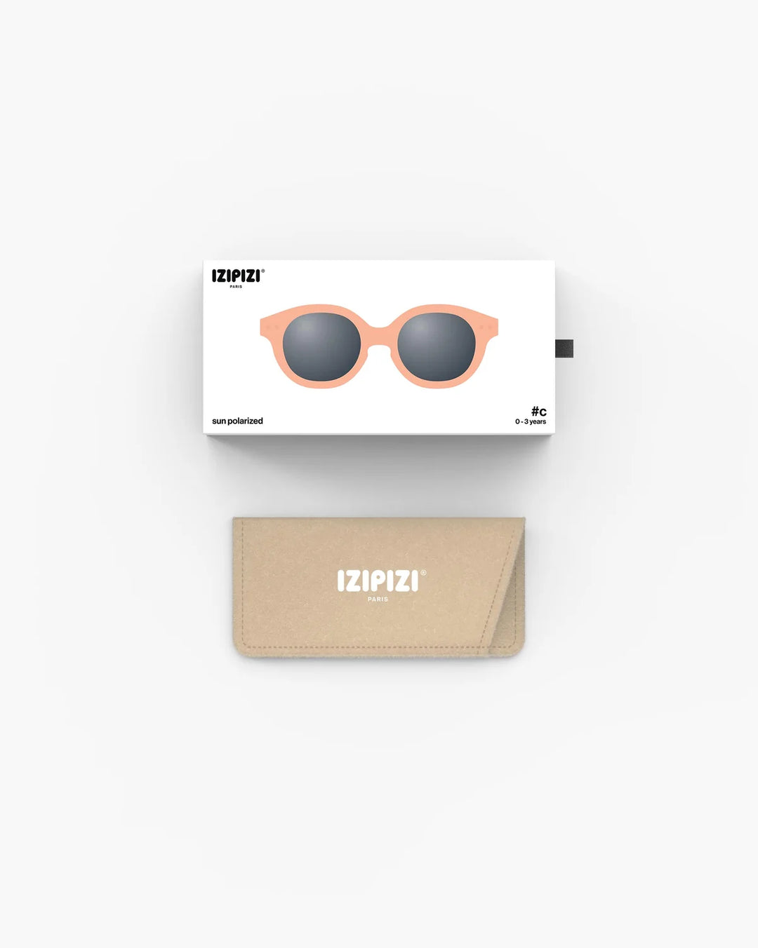 IZIPIZI Baby #C Apricot polarized sunglasses for children aged 0–3 years with matte peach frame and grey lenses