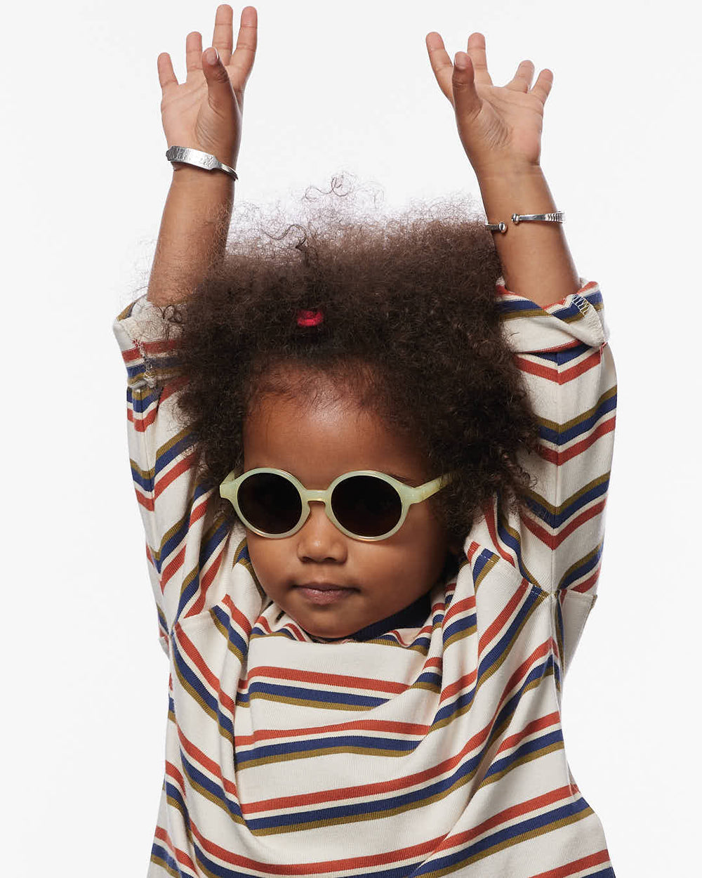 IZIPIZI BABY #D Vanilla polarized baby sunglasses with shiny pale yellow frame, grey-green lenses and 100% UV protection
