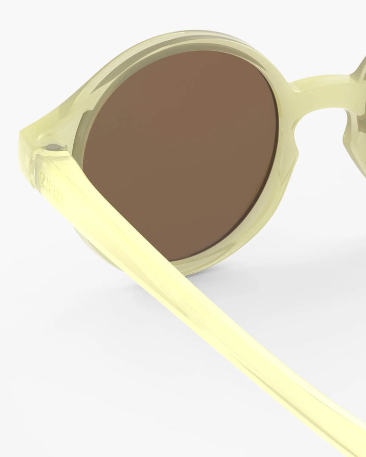 IZIPIZI BABY #D Vanilla polarized baby sunglasses with shiny pale yellow frame, grey-green lenses and 100% UV protection