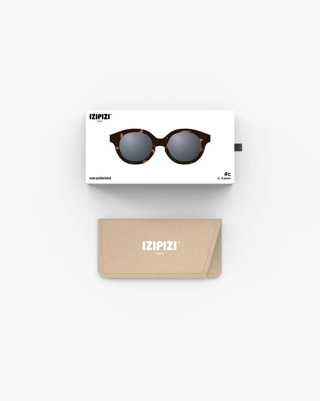 IZIPIZI Baby #C Tortoise polarized sunglasses for children aged 0–3 with warm brown tortoiseshell frame and grey lenses