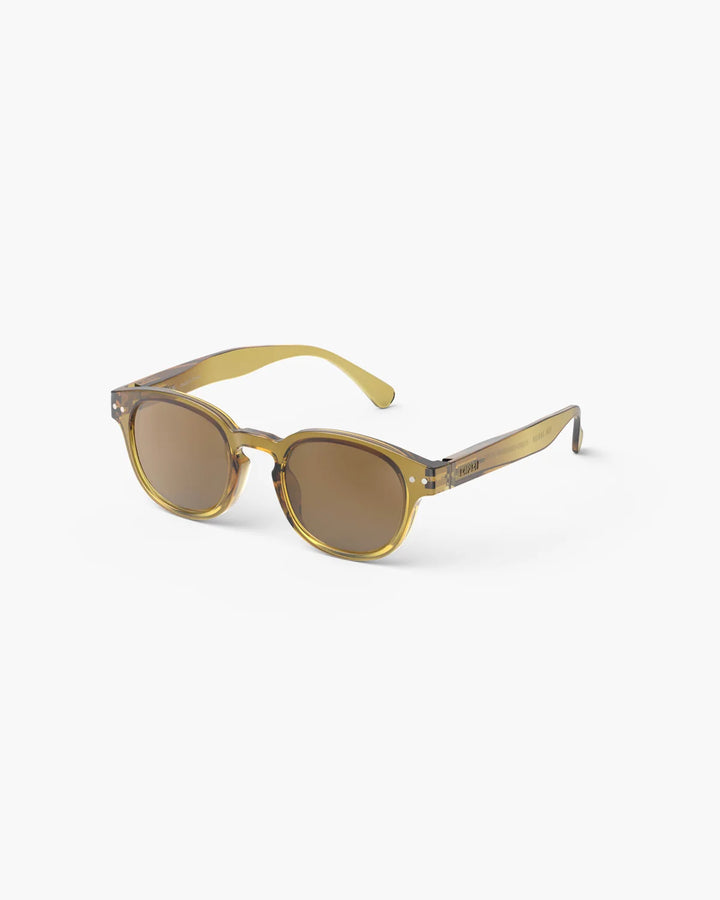 IZIPIZI CHILD #C Golden Green polarized kids sunglasses with shiny olive-green frame, brown lenses and 100% UV protection