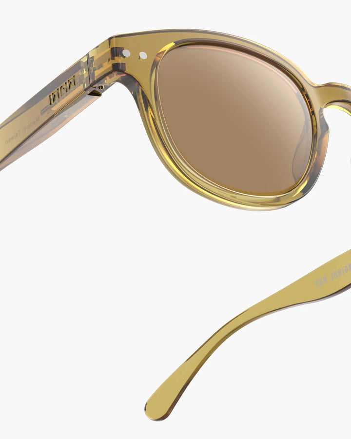 IZIPIZI CHILD #C Golden Green polarized kids sunglasses with shiny olive-green frame, brown lenses and 100% UV protection