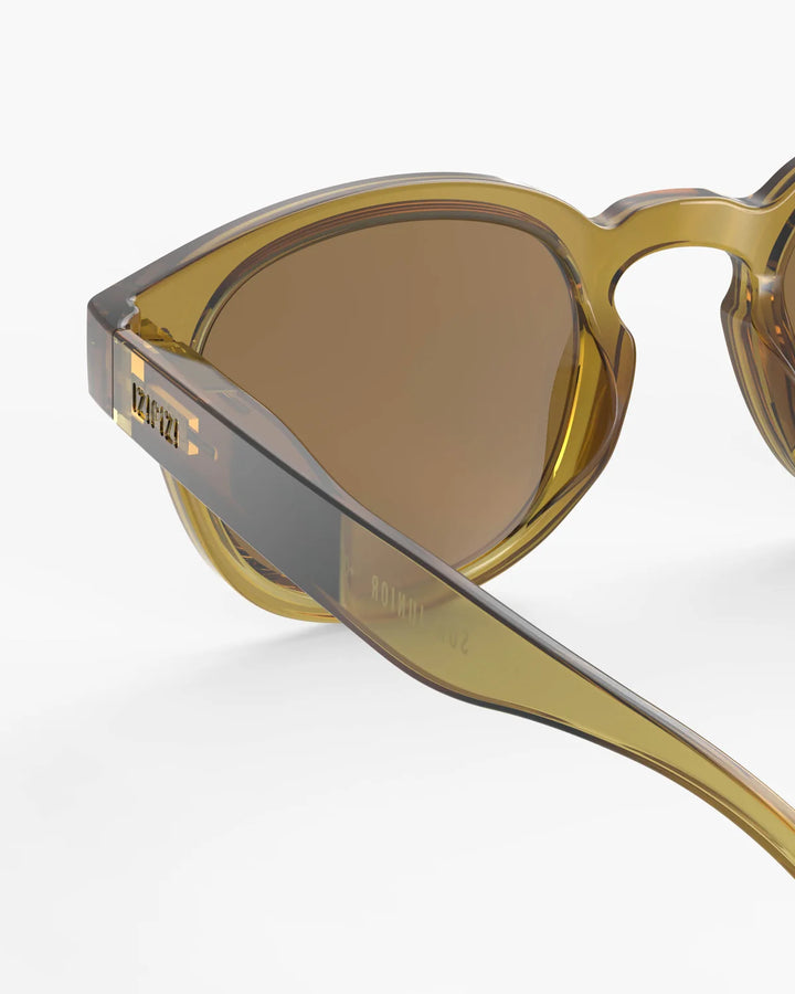 IZIPIZI CHILD #C Golden Green polarized kids sunglasses with shiny olive-green frame, brown lenses and 100% UV protection