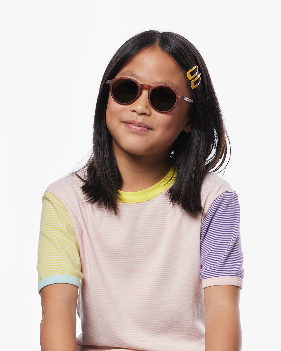 IZIPIZI CHILD #D Havane polarized kids sunglasses with brown caramel tortoiseshell frame, Soft Touch finish and green polarized lenses