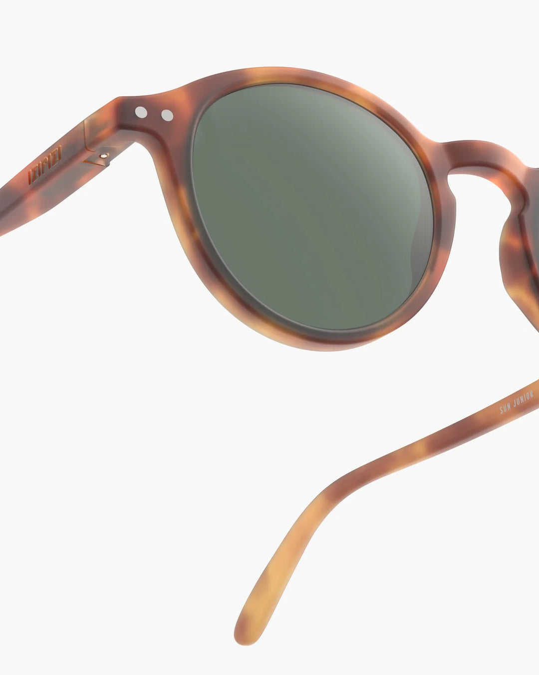 IZIPIZI CHILD #D Havane polarized kids sunglasses with brown caramel tortoiseshell frame, Soft Touch finish and green polarized lenses