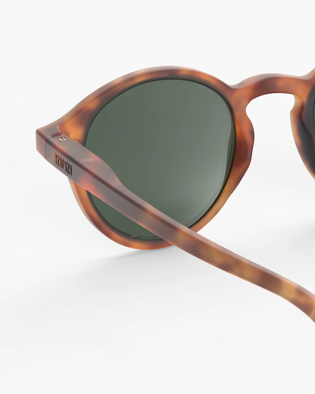 IZIPIZI CHILD #D Havane polarized kids sunglasses with brown caramel tortoiseshell frame, Soft Touch finish and green polarized lenses