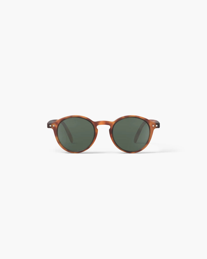 IZIPIZI CHILD #D Havane polarized kids sunglasses with brown caramel tortoiseshell frame, Soft Touch finish and green polarized lenses