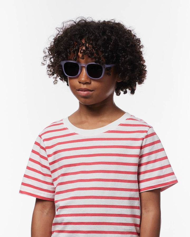 IZIPIZI CHILD #E Lavender polarized kids sunglasses with soft purple rectangular frame and grey-green polarized lenses