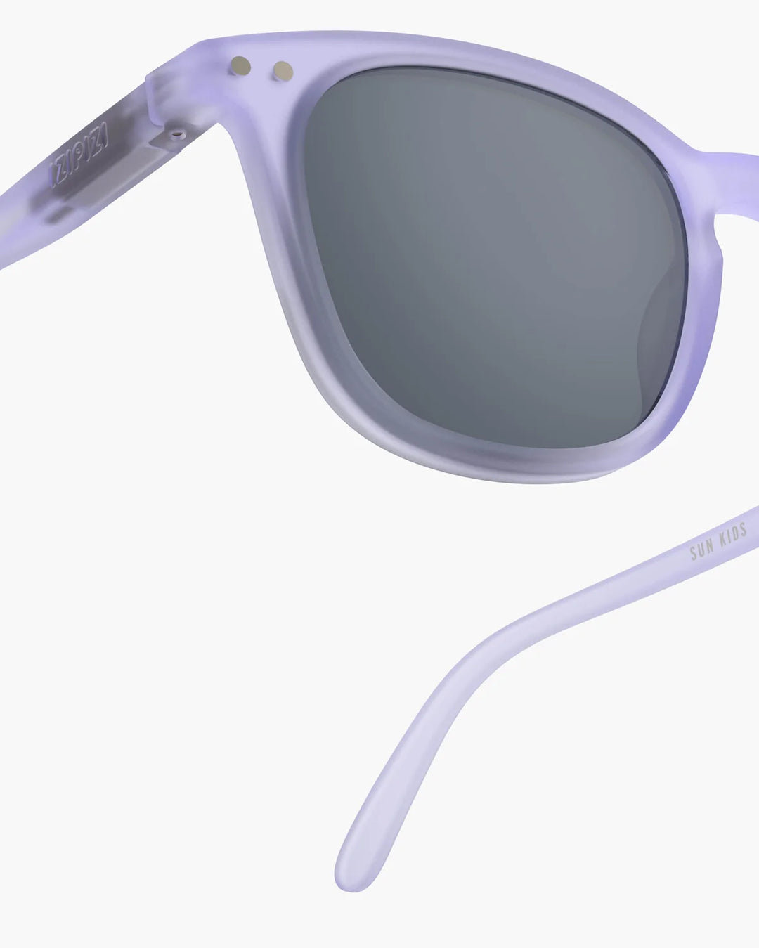 IZIPIZI CHILD #E Lavender polarized kids sunglasses with soft purple rectangular frame and grey-green polarized lenses