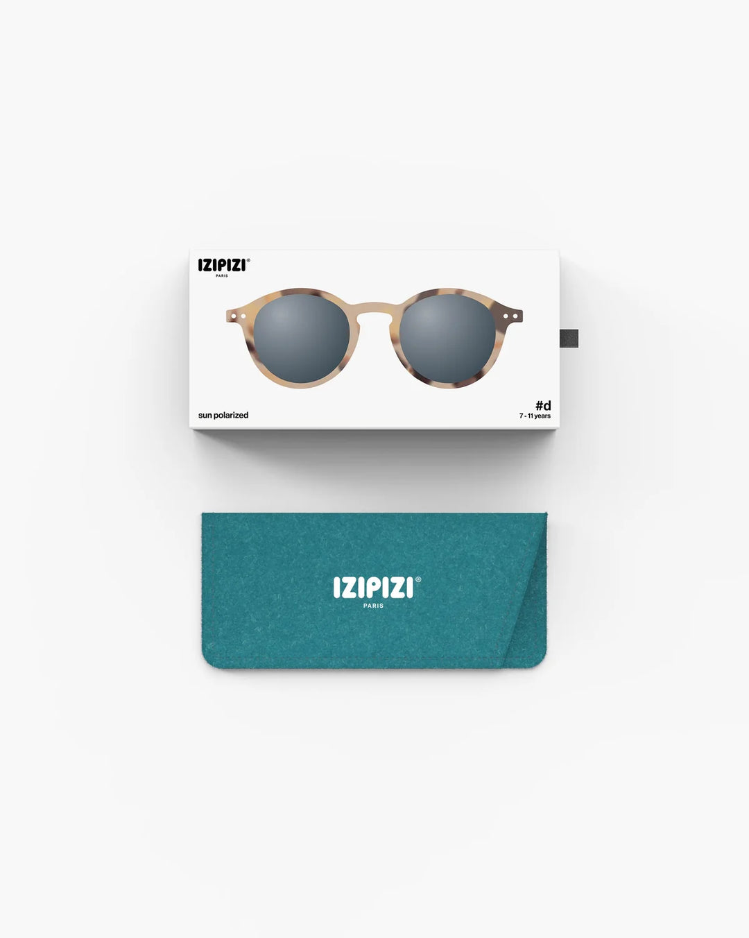 IZIPIZI CHILD #D Light Tortoise polarized kids sunglasses with beige and black Soft Touch frame and grey-green polarized lenses