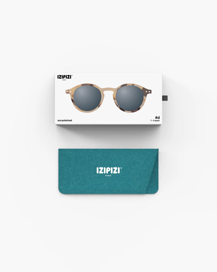 IZIPIZI CHILD #D Light Tortoise polarized kids sunglasses with beige and black Soft Touch frame and grey-green polarized lenses