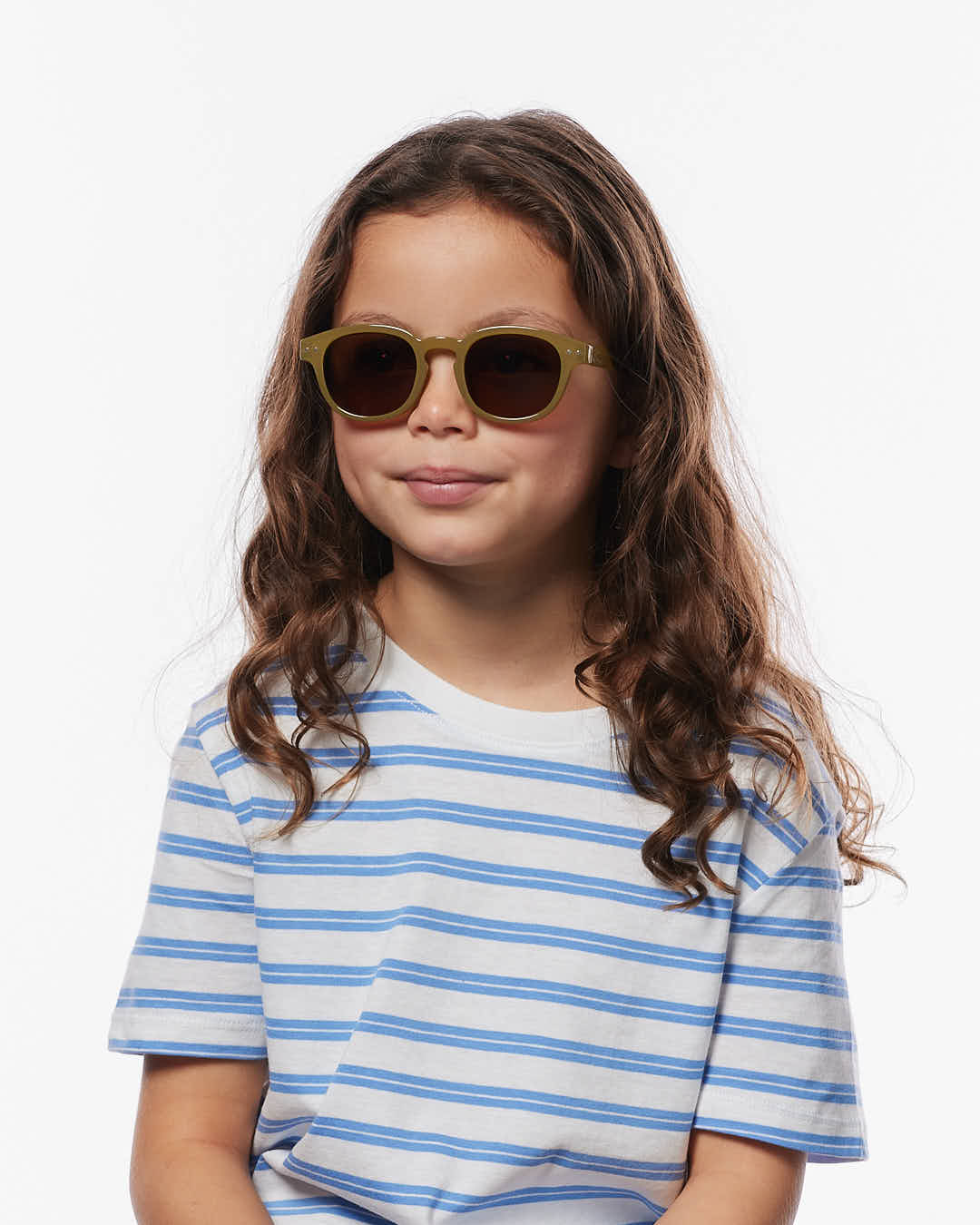 IZIPIZI CHILD #C Olive polarized kids sunglasses with shiny green frame, brown lenses and 100% UV protection