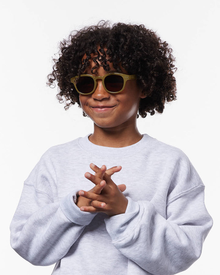 IZIPIZI CHILD #C Olive polarized kids sunglasses with shiny green frame, brown lenses and 100% UV protection