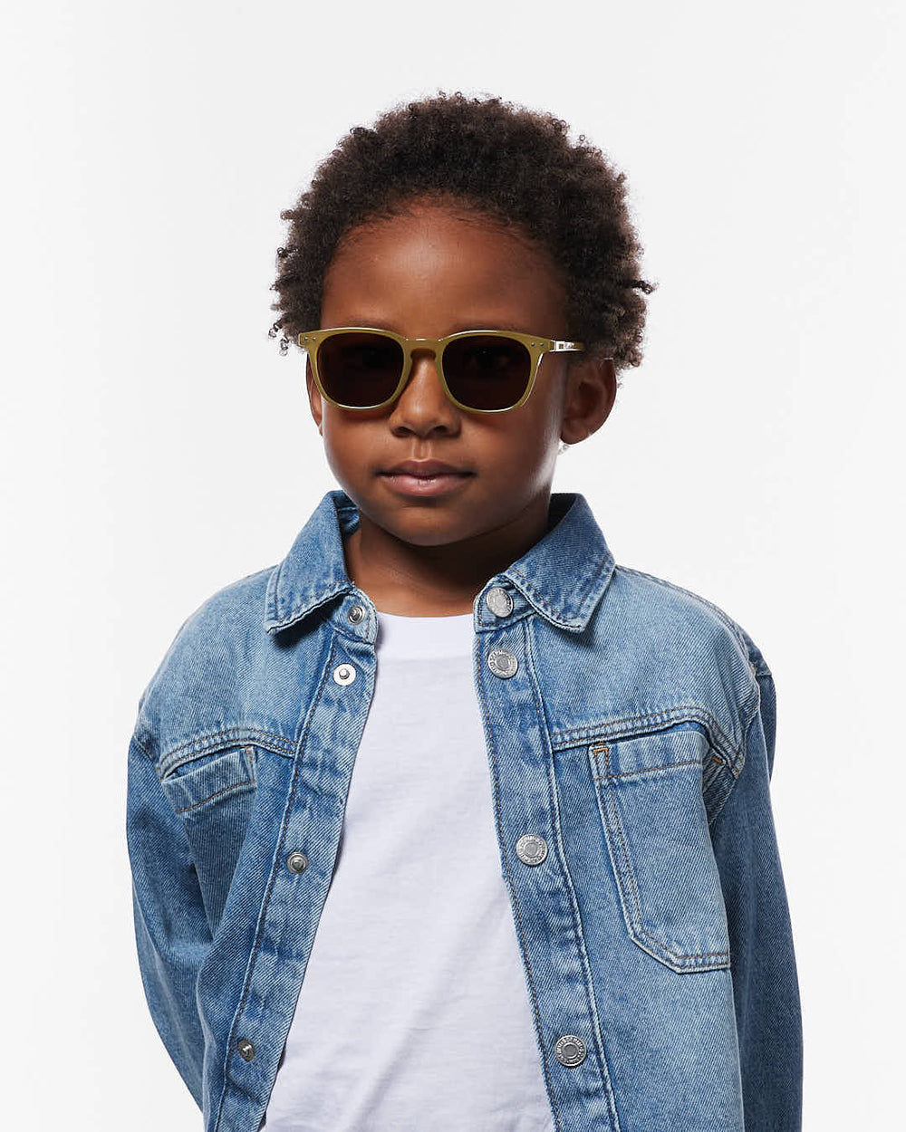 IZIPIZI CHILD #E Olive polarized kids sunglasses with glossy green rectangular frame and brown polarized lenses