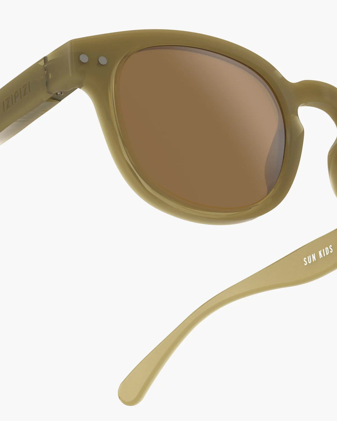 IZIPIZI CHILD #C Olive polarized kids sunglasses with shiny green frame, brown lenses and 100% UV protection