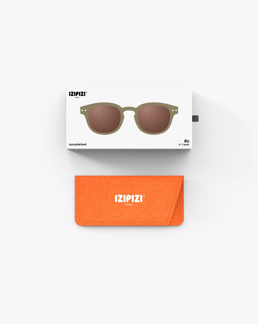 IZIPIZI CHILD #C Olive polarized kids sunglasses with shiny green frame, brown lenses and 100% UV protection