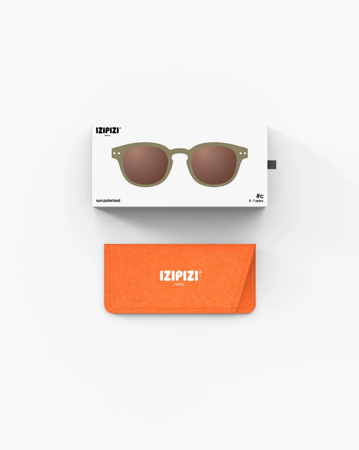 IZIPIZI CHILD #C Olive polarized kids sunglasses with shiny green frame, brown lenses and 100% UV protection