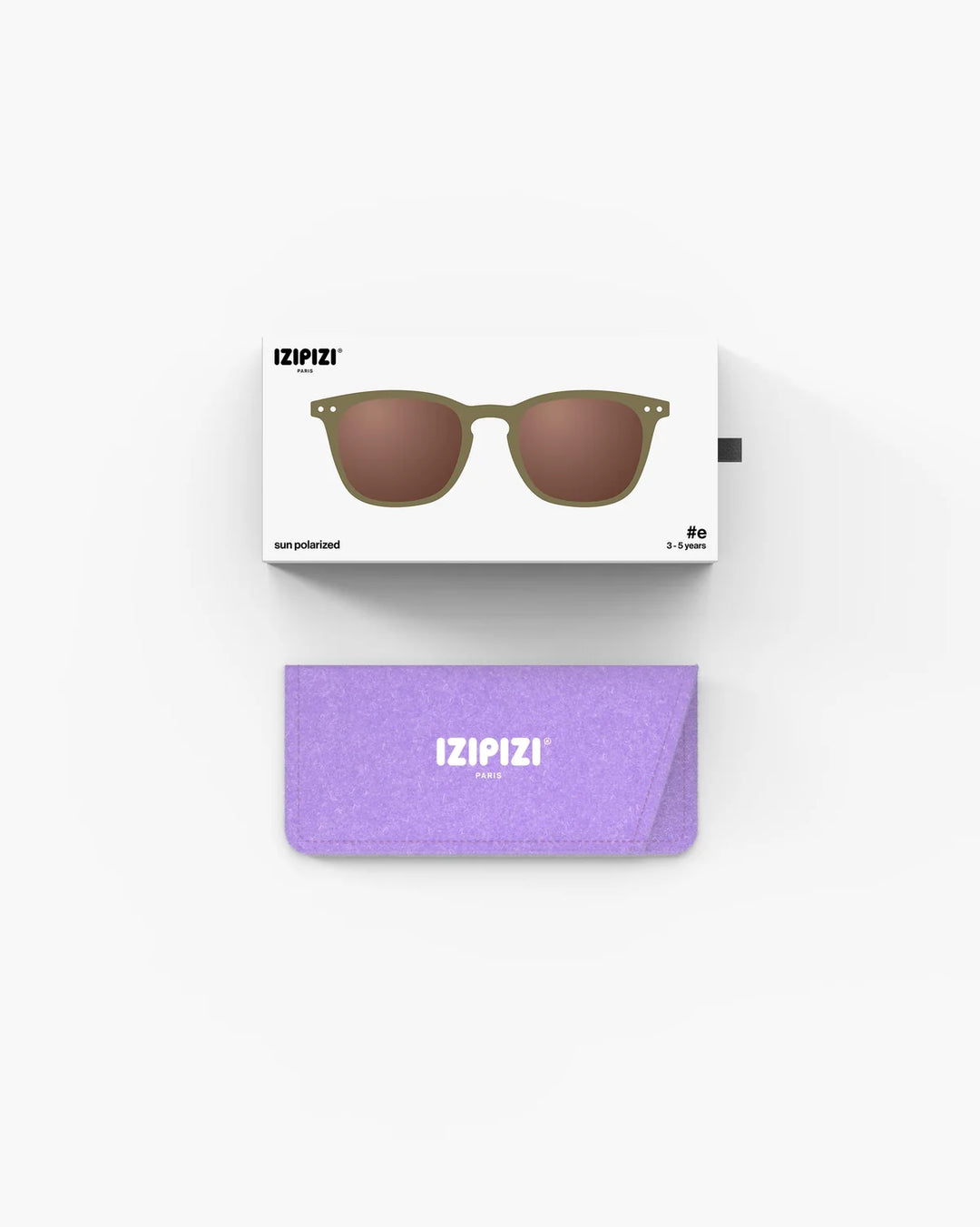 IZIPIZI CHILD #E Olive polarized kids sunglasses with glossy green rectangular frame and brown polarized lenses