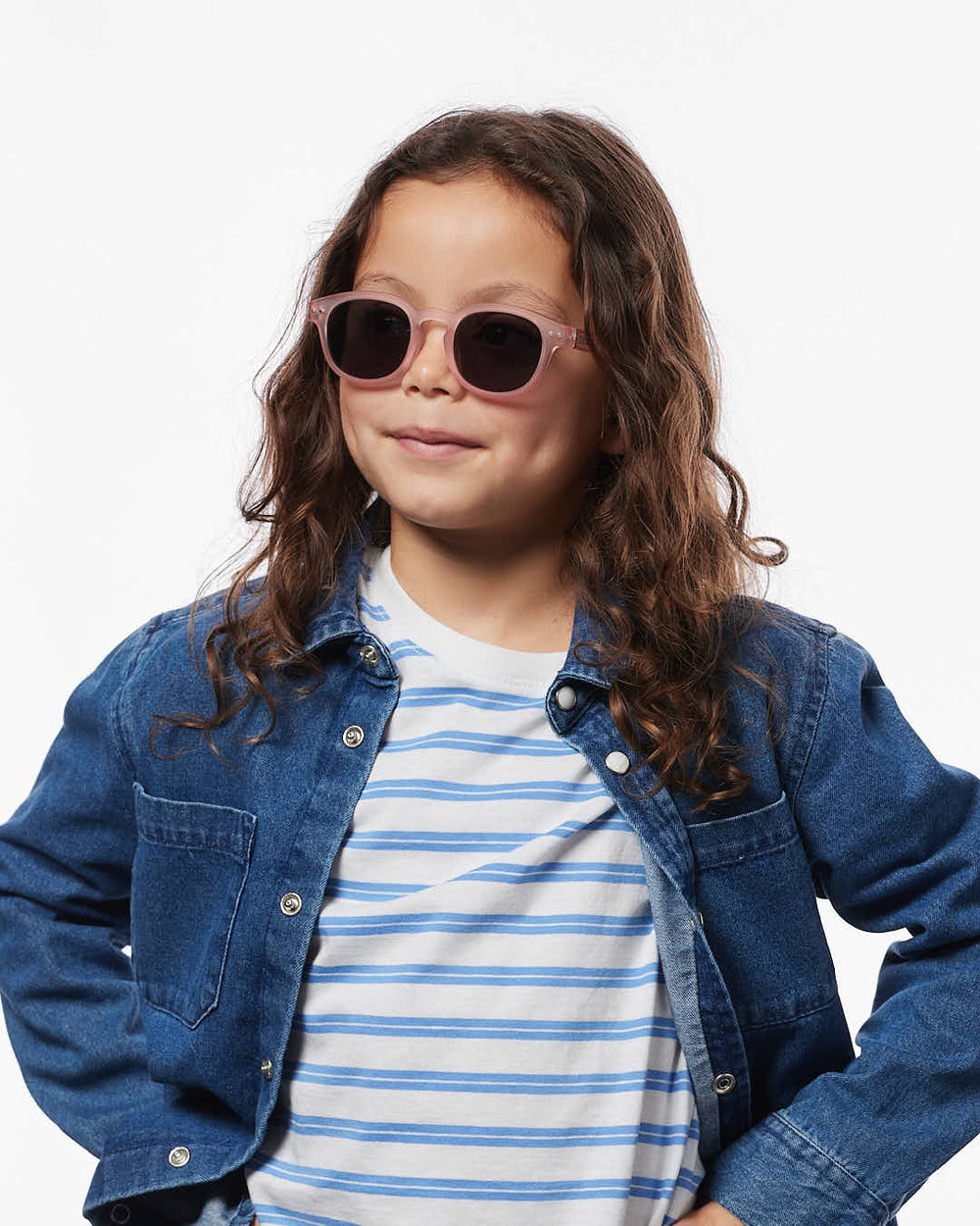 IZIPIZI CHILD #C Pink polarized kids sunglasses with soft-touch pale pink frame, grey-green lenses and 100% UV protection