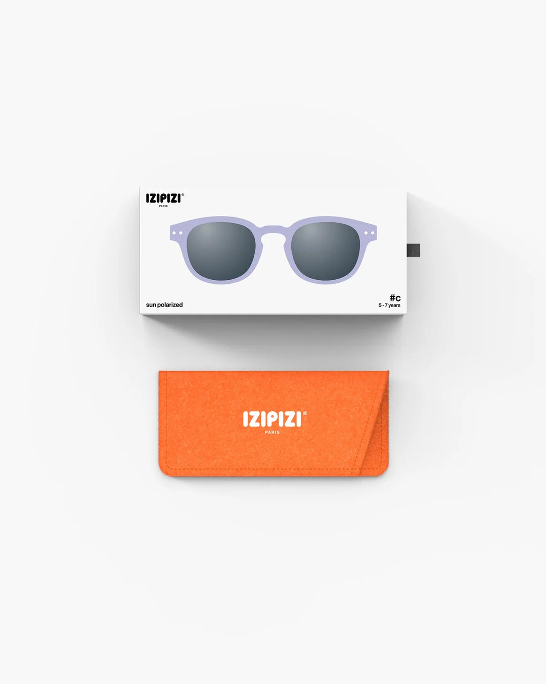 IZIPIZI CHILD #C Lavender polarized kids sunglasses with matte purple frame, grey-green lenses and 100% UV protection