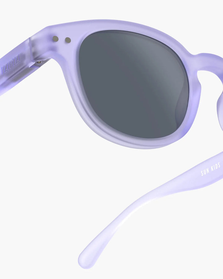 IZIPIZI CHILD #C Lavender polarized kids sunglasses with matte purple frame, grey-green lenses and 100% UV protection