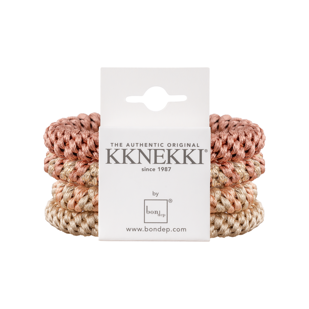 Hair Ties - Set of 4  - Pink/Gold - المرن