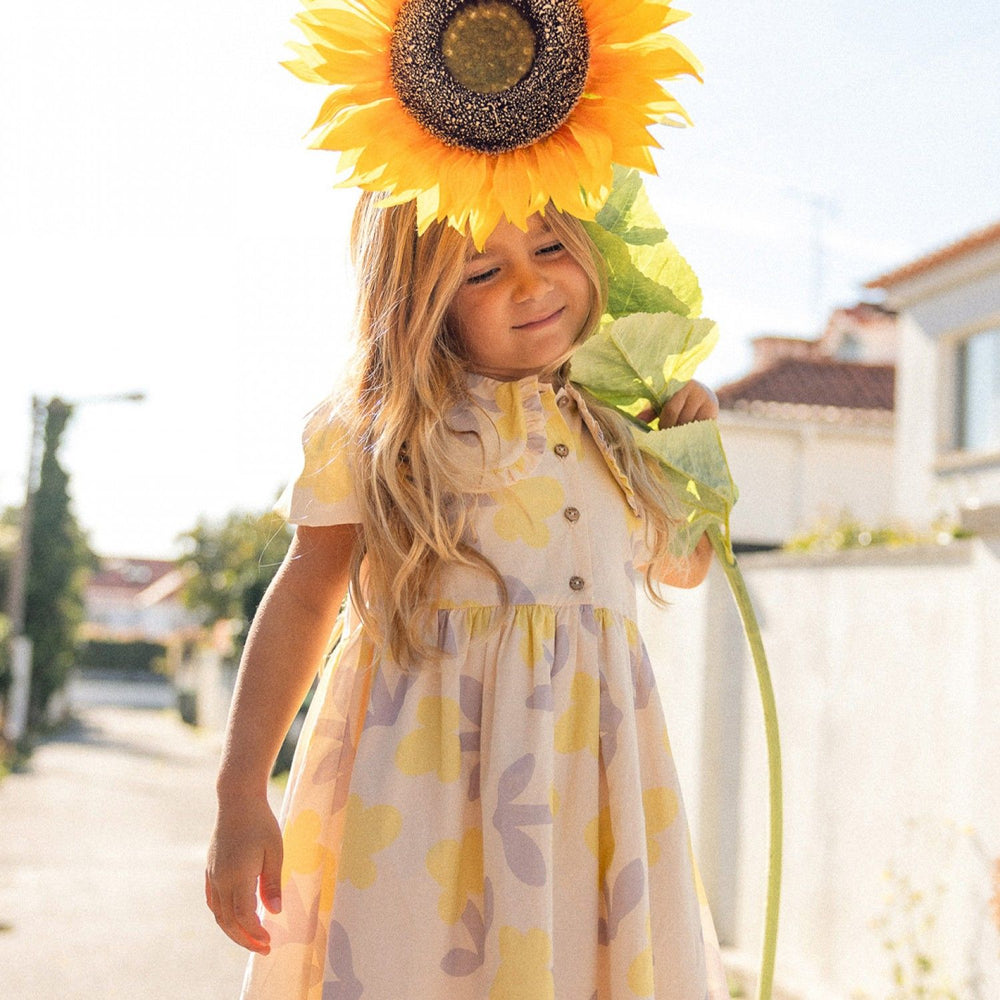 girl cotton dress floral ruffle collar summer
