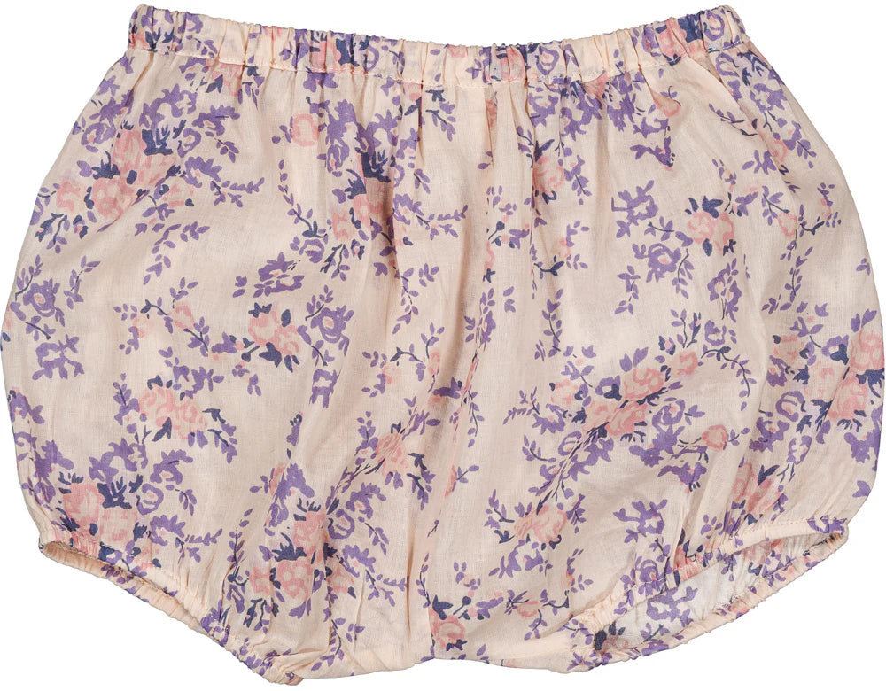 Baby floral cotton bloomers with mauve bouquet print and elasticated waist