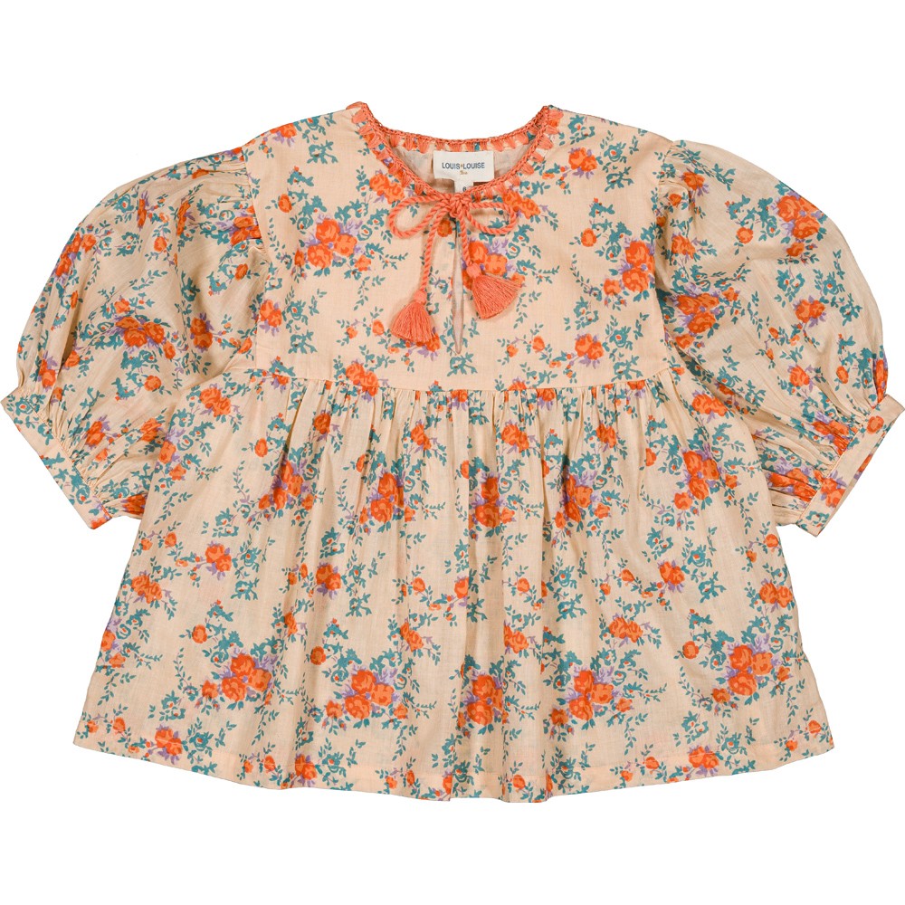 girls cotton floral tunic nude orange bouquet