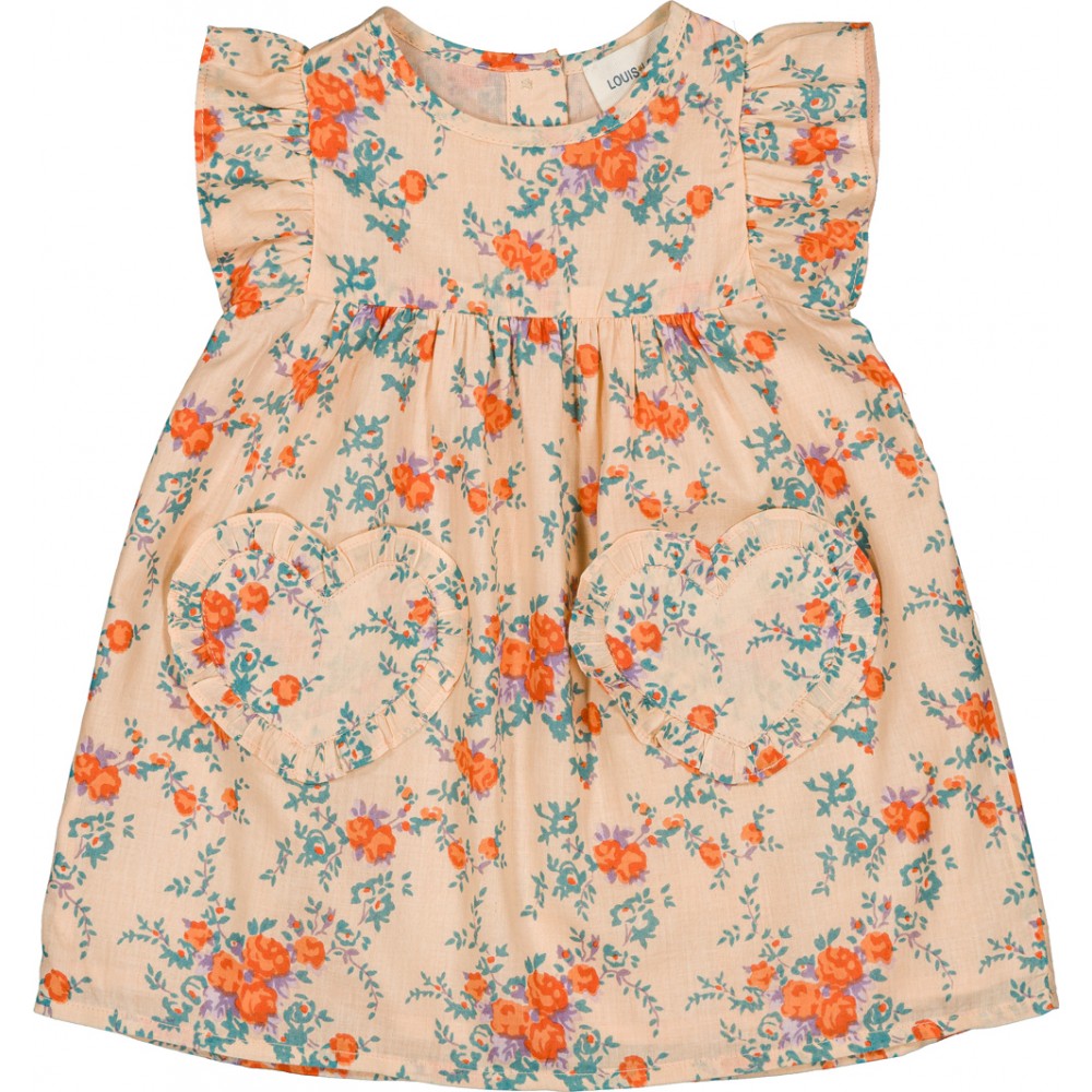 baby girl floral cotton dress with orange flowers ruffle sleeves soft summer dress