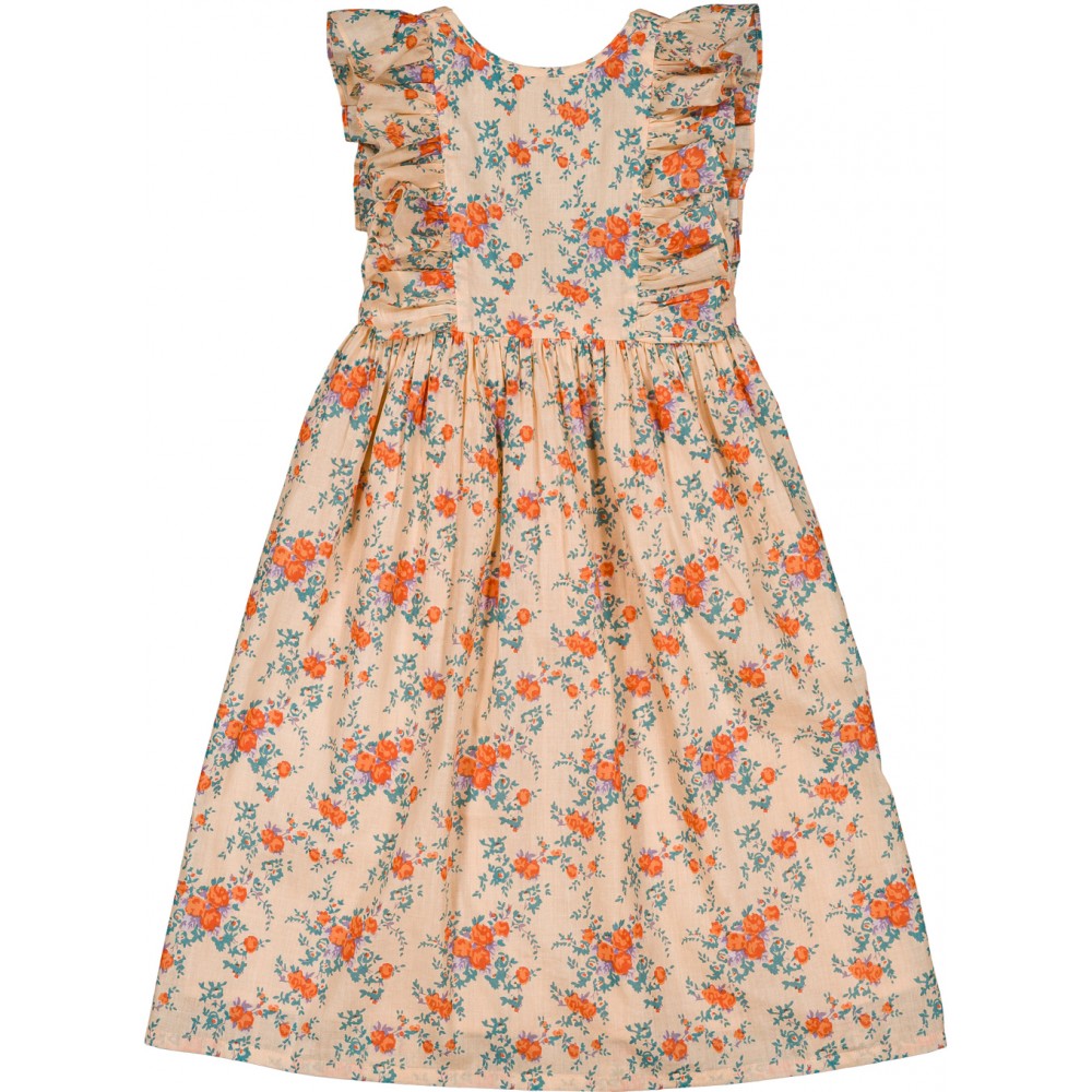 girls floral cotton dress with ruffle sleeves and bouquet print elegant summer dress for girls