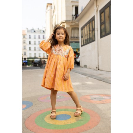 girls striped cotton dress pink orange