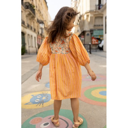 girls striped cotton dress pink orange