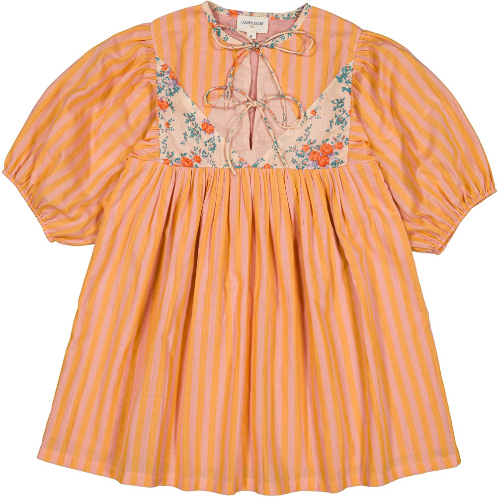 girls striped cotton dress pink orange