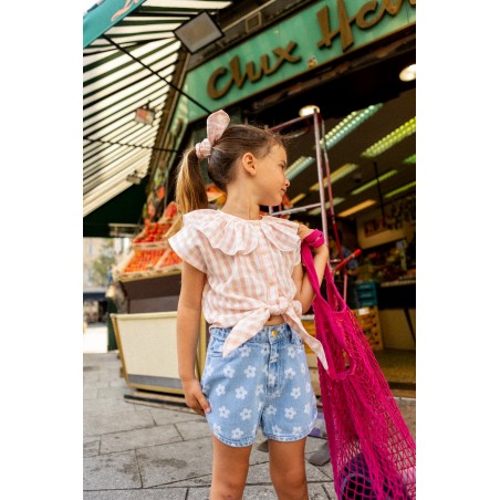 girls pink gingham cotton tunic with ruffle collar