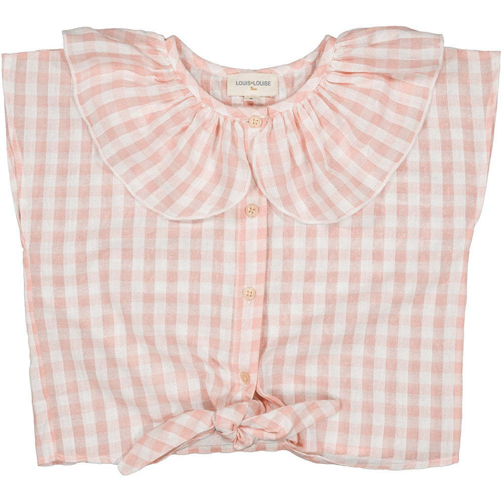 girls pink gingham cotton tunic with ruffle collar