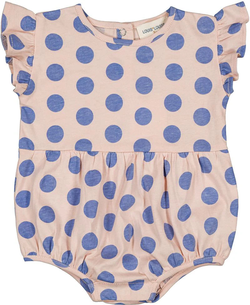 baby girl polka dot cotton romper pink blue