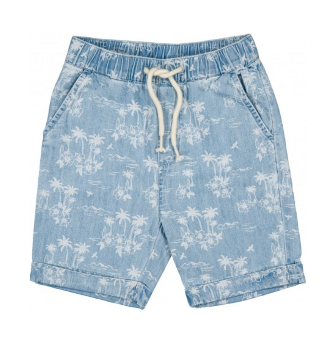 boys light blue denim bermuda shorts tropical print