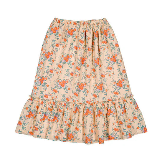 girls cotton floral skirt nude orange bouquet ruffle hem