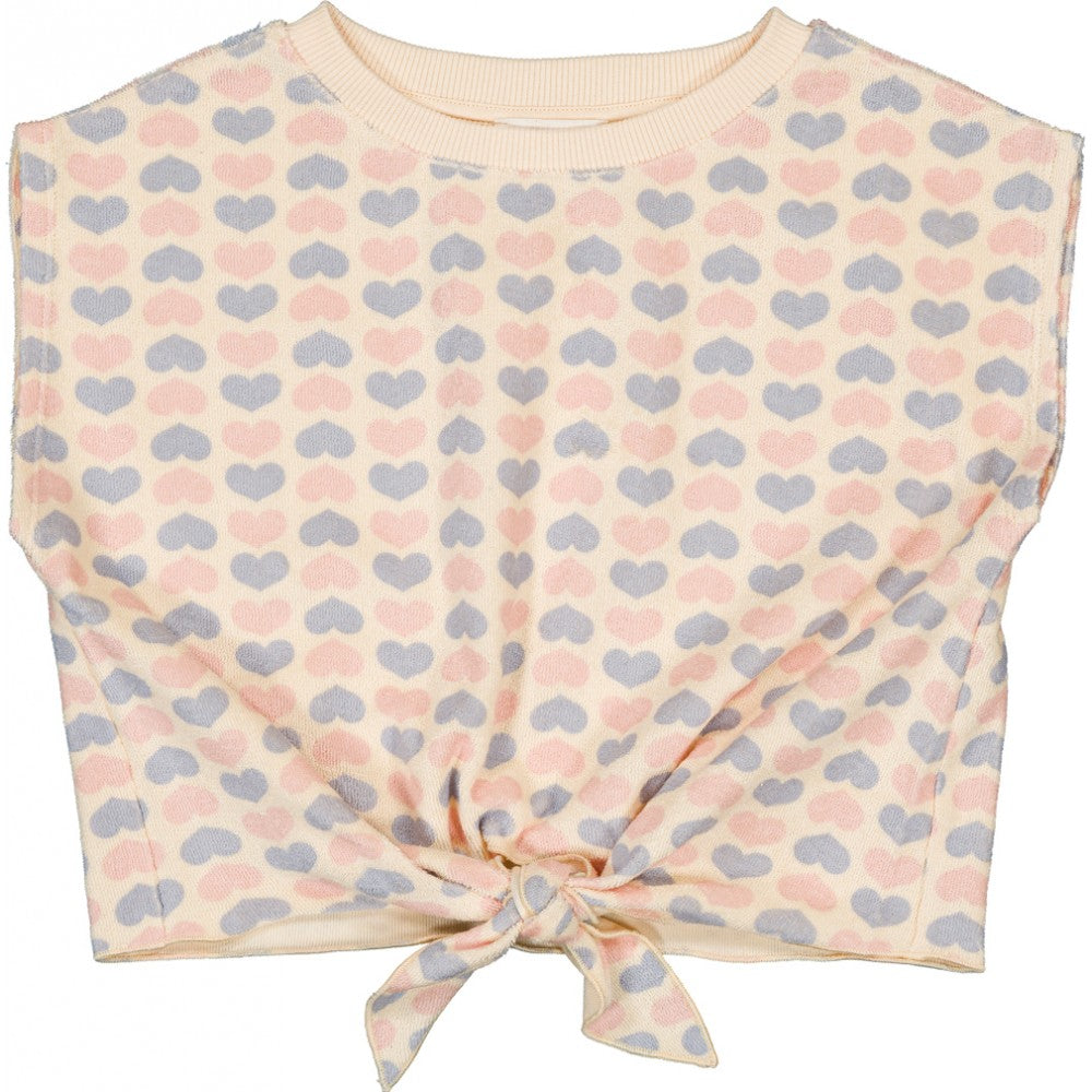 girls cotton heart print t-shirt with tie front pink