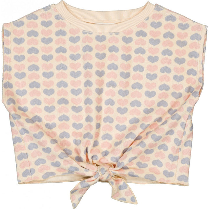girls cotton heart print t-shirt with tie front pink
