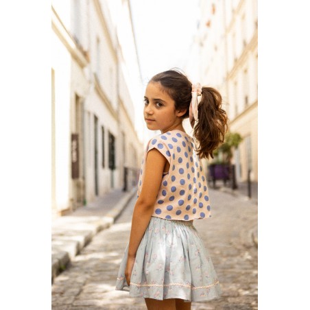 girls pink polka dot cotton t-shirt tie front