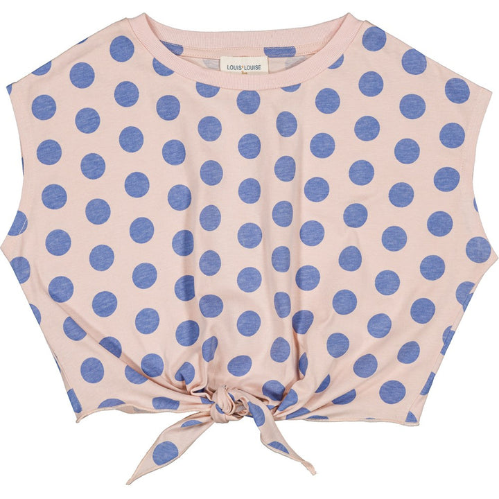 girls pink polka dot cotton t-shirt tie front