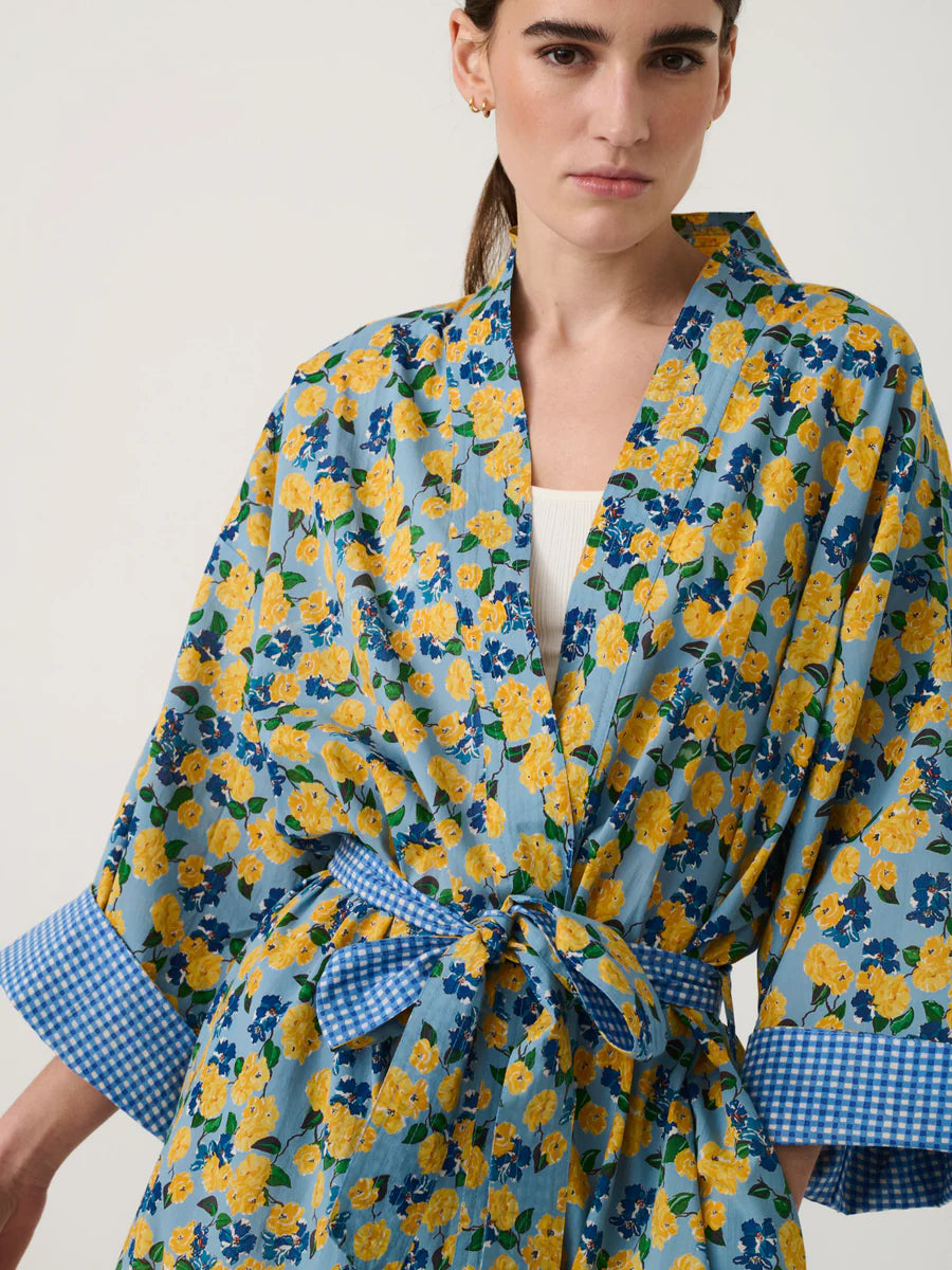 Women Long Kimono Blue Rose - ملابس سباحة