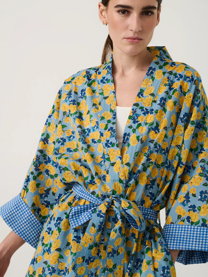 Women Long Kimono Blue Rose - ملابس سباحة