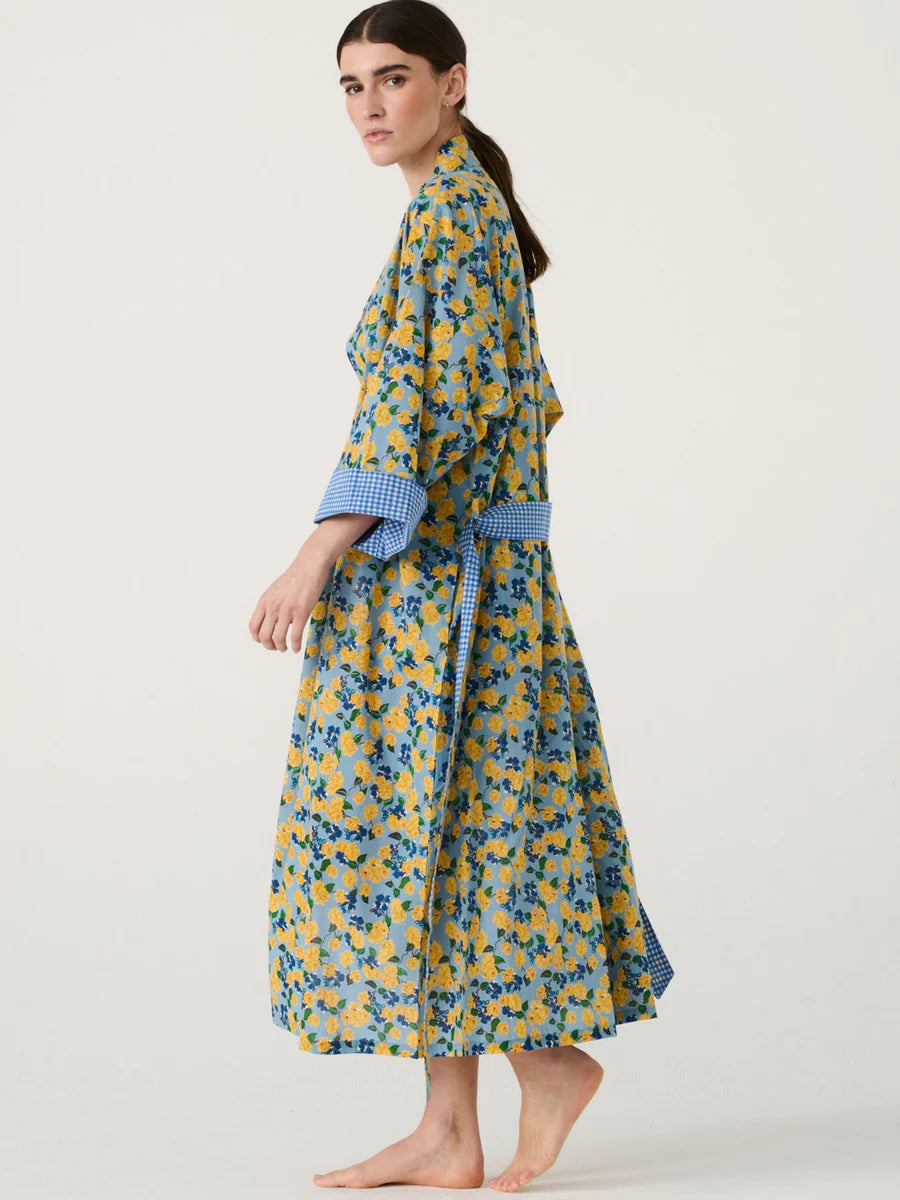 Women Long Kimono Blue Rose - ملابس سباحة